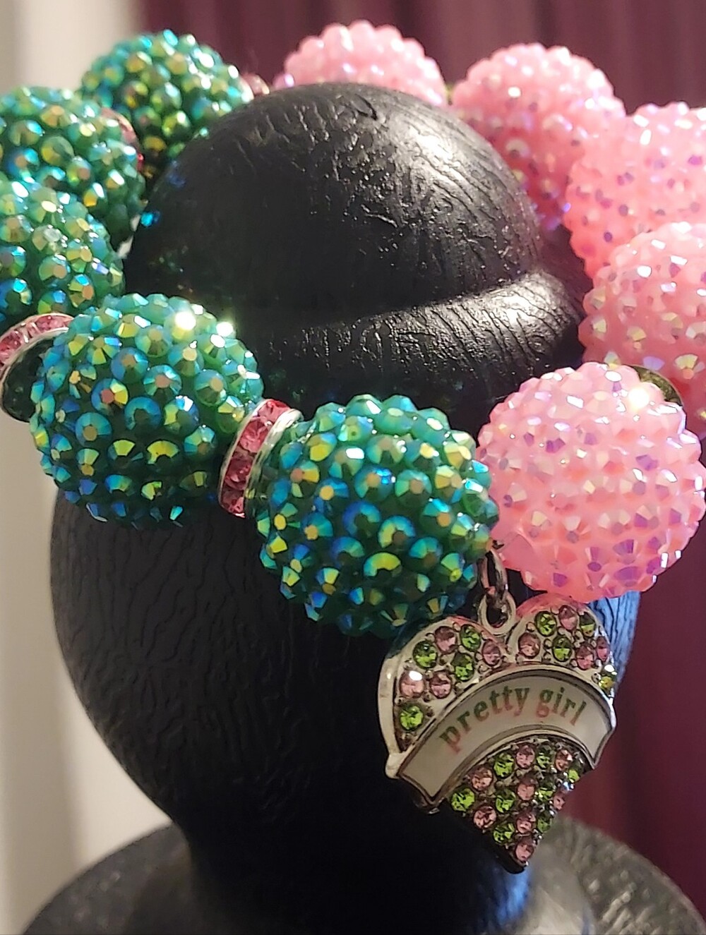 Pretty Girl Pink and Green Crystal Charm Bracelet